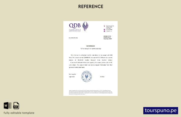 Plantilla de referencia del Banco de Desarrollo de Qatar lista para imprimir